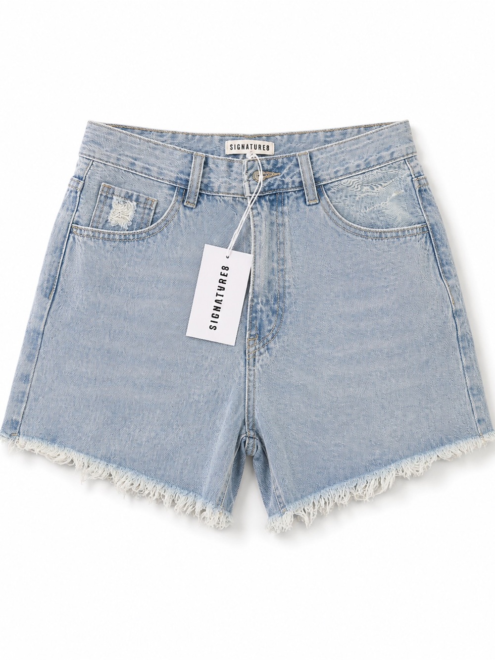 Signature 8 NWT Light Blue‎ High Rise Frayed Raw Hem Distressed Denim Shorts L